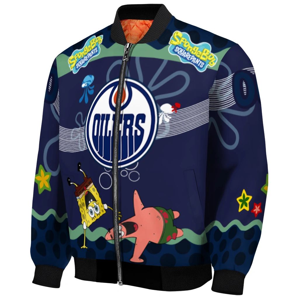customized edmonton oilers spongebob playtime blue bomber jacket fashion forward customized edmonton oilers spongebob playtime blue bomber jacket fashion forward