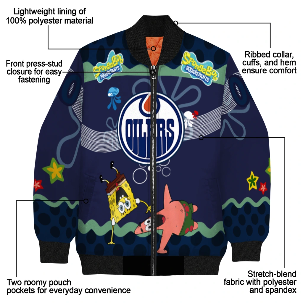 customized edmonton oilers spongebob playtime blue bomber jacket new arrival customized edmonton oilers spongebob playtime blue bomber jacket new arrival