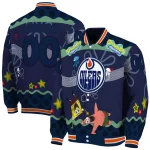 customized edmonton oilers spongebob playtime blue varsity jacket best selling
