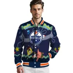 customized edmonton oilers spongebob playtime blue varsity jacket best selling
