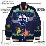 customized edmonton oilers spongebob playtime blue varsity jacket best selling