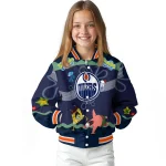 customized edmonton oilers spongebob playtime blue varsity jacket best selling