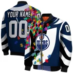 customized edmonton oilers stars and stripes slashes blue bomber jacket best selling