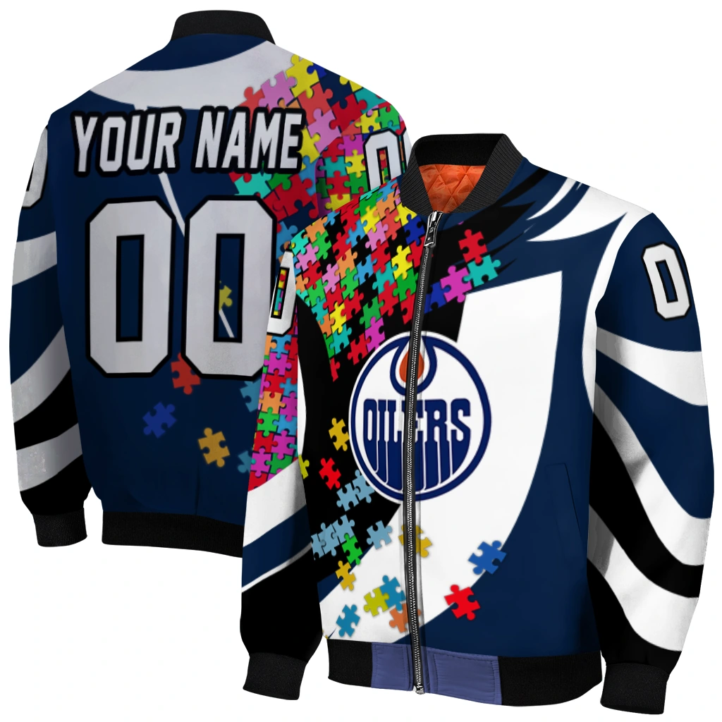 customized edmonton oilers stars and stripes slashes blue bomber jacket best selling customized edmonton oilers stars and stripes slashes blue bomber jacket best selling
