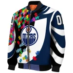 customized edmonton oilers stars and stripes slashes blue bomber jacket best selling