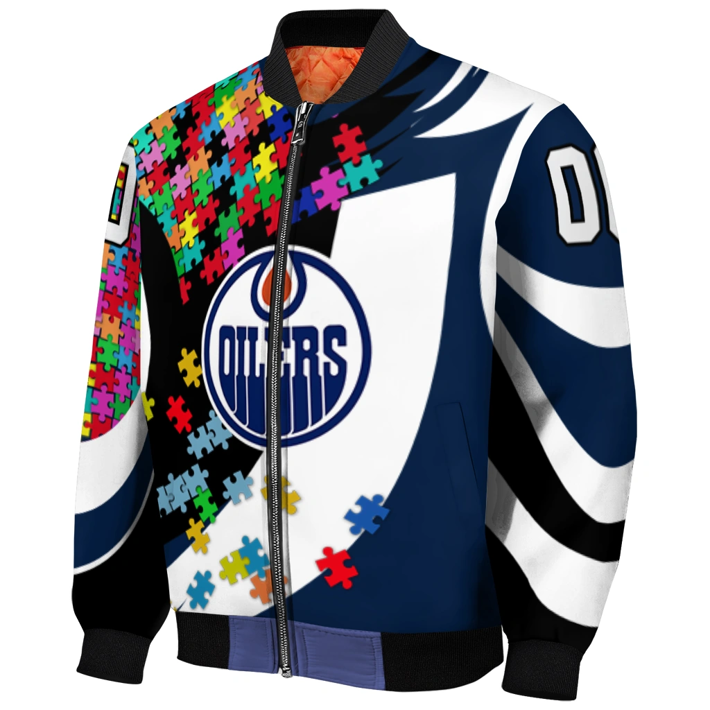customized edmonton oilers stars and stripes slashes blue bomber jacket fashion forward customized edmonton oilers stars and stripes slashes blue bomber jacket fashion forward