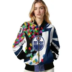 customized edmonton oilers stars and stripes slashes blue bomber jacket best selling