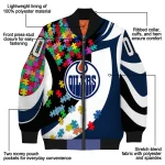 customized edmonton oilers stars and stripes slashes blue bomber jacket best selling