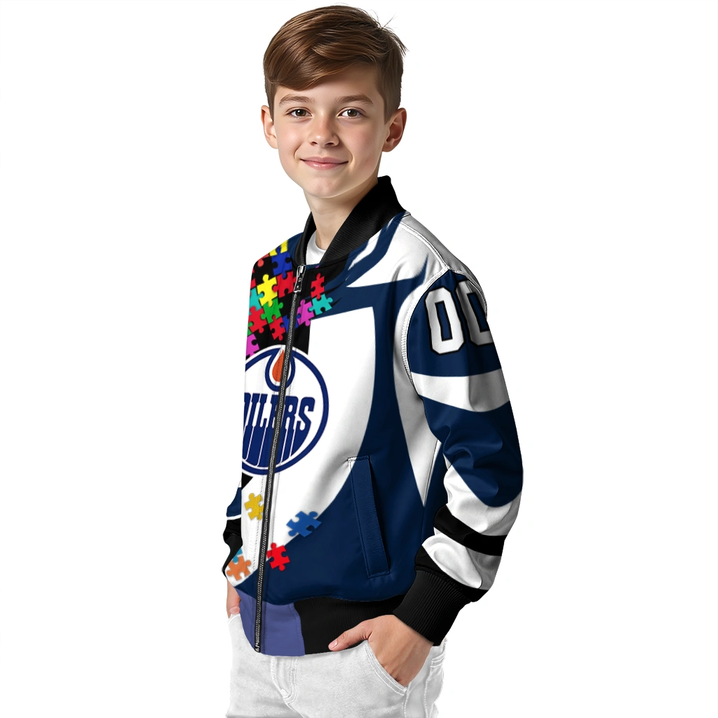 customized edmonton oilers stars and stripes slashes blue bomber jacket trendy customized edmonton oilers stars and stripes slashes blue bomber jacket trendy