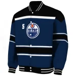 customized edmonton oilers stripe statement blue black varsity jacket best selling