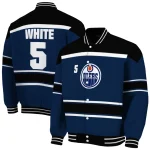customized edmonton oilers stripe statement blue black varsity jacket best selling