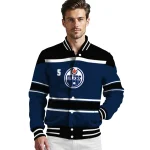 customized edmonton oilers stripe statement blue black varsity jacket best selling