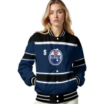 customized edmonton oilers stripe statement blue black varsity jacket best selling