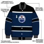 customized edmonton oilers stripe statement blue black varsity jacket best selling