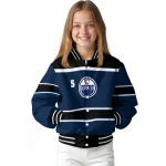 customized edmonton oilers stripe statement blue black varsity jacket best selling