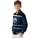 customized edmonton oilers stripe statement blue black varsity jacket best selling
