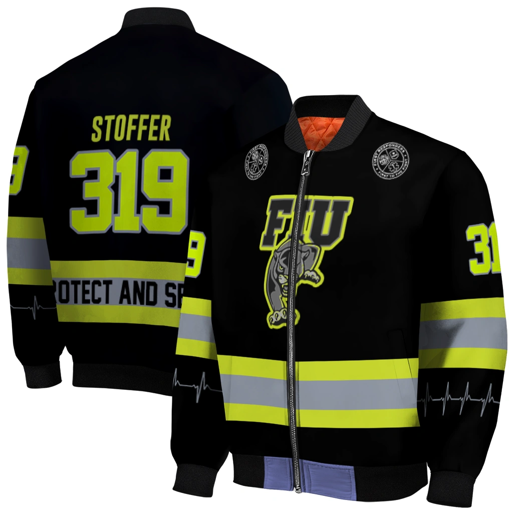 customized fiu panthers heartbeat accent black green bomber jacket best selling customized fiu panthers heartbeat accent black green bomber jacket best selling