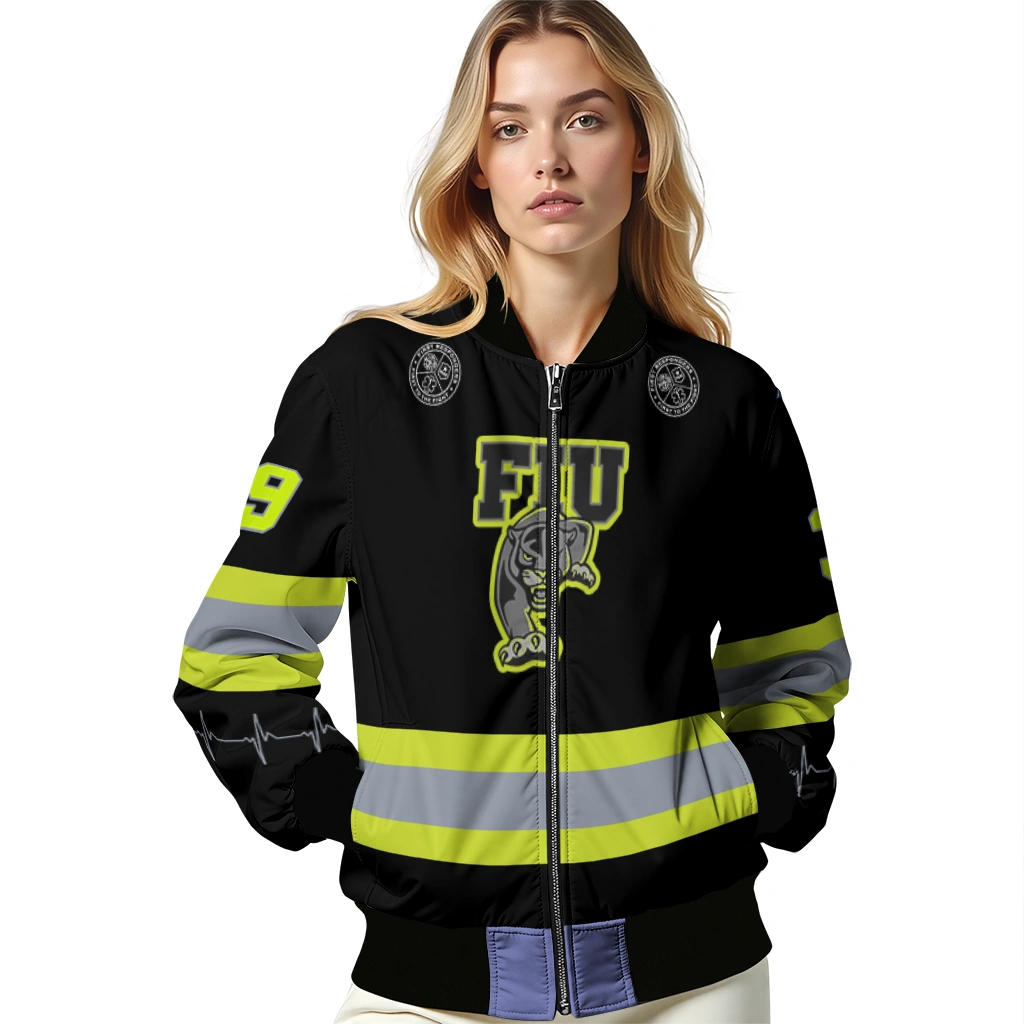 customized fiu panthers heartbeat accent black green bomber jacket latest model customized fiu panthers heartbeat accent black green bomber jacket latest model