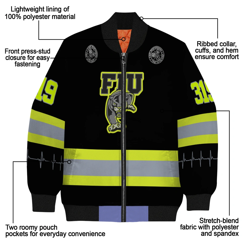 customized fiu panthers heartbeat accent black green bomber jacket new arrival customized fiu panthers heartbeat accent black green bomber jacket new arrival