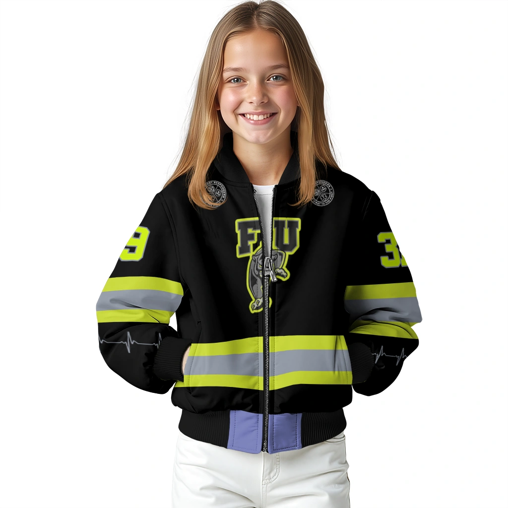 customized fiu panthers heartbeat accent black green bomber jacket top rated customized fiu panthers heartbeat accent black green bomber jacket top rated