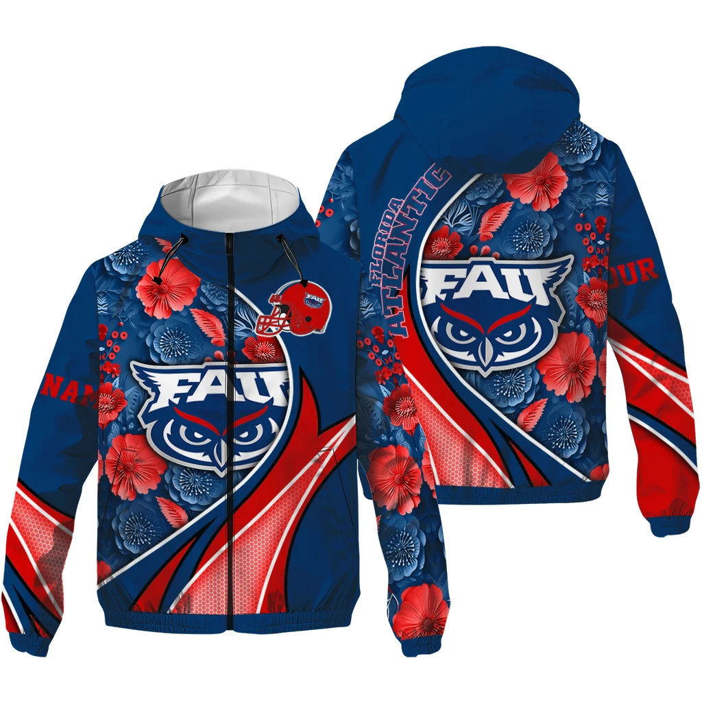 customized florida atlantic owls blossoms helmet blue windbreaker jacket high quality customized florida atlantic owls blossoms helmet blue windbreaker jacket high quality