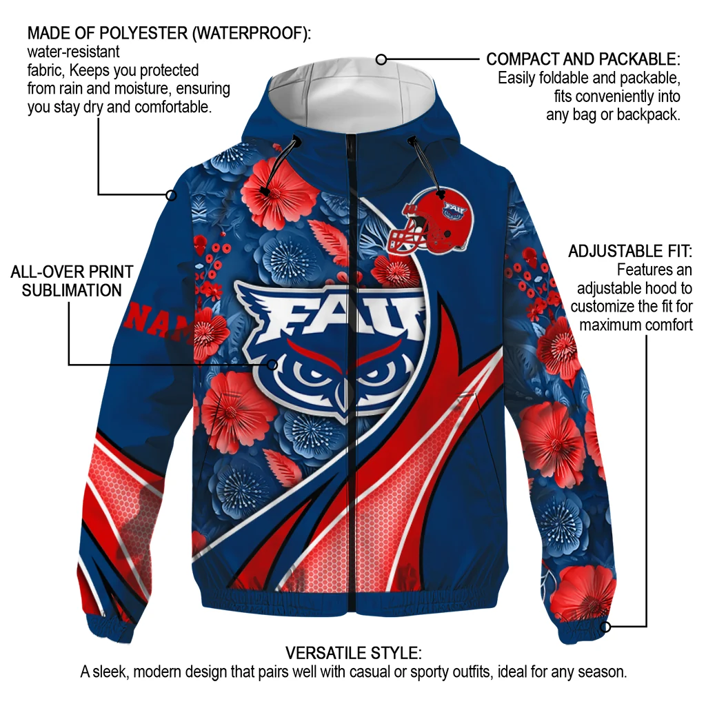 customized florida atlantic owls blossoms helmet blue windbreaker jacket new arrival customized florida atlantic owls blossoms helmet blue windbreaker jacket new arrival