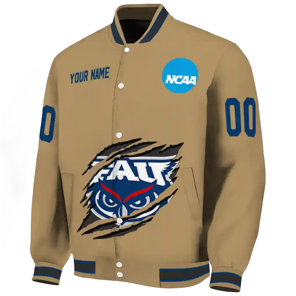 customized florida atlantic owls claw effect beige varsity jacket best selling customized florida atlantic owls claw effect beige varsity jacket best selling