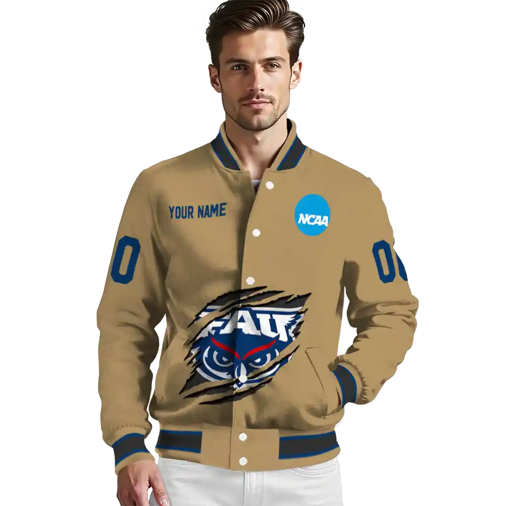 customized florida atlantic owls claw effect beige varsity jacket high quality customized florida atlantic owls claw effect beige varsity jacket high quality