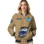 customized florida atlantic owls claw effect beige varsity jacket best selling