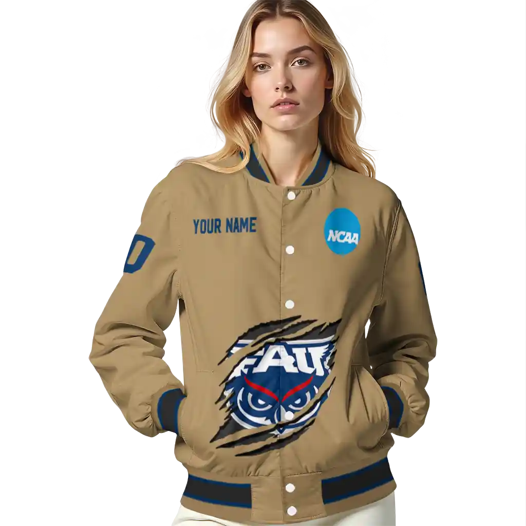 customized florida atlantic owls claw effect beige varsity jacket latest model customized florida atlantic owls claw effect beige varsity jacket latest model