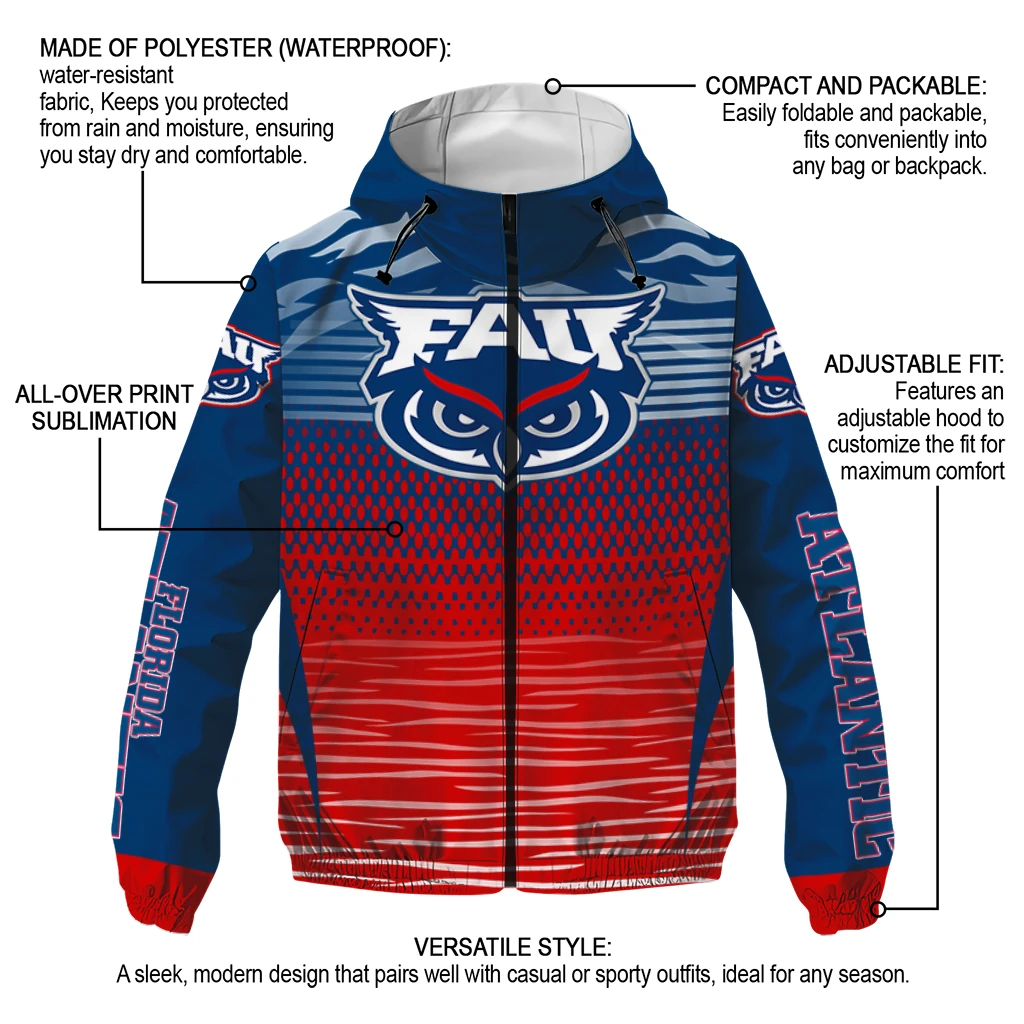 customized florida atlantic owls pattern layers blue windbreaker jacket new arrival customized florida atlantic owls pattern layers blue windbreaker jacket new arrival