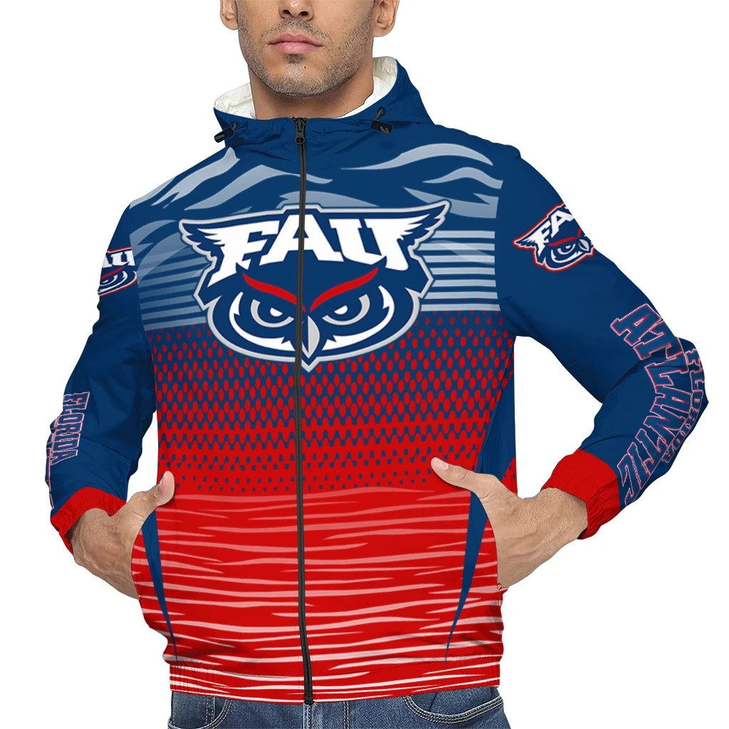 customized florida atlantic owls pattern layers blue windbreaker jacket top rated customized florida atlantic owls pattern layers blue windbreaker jacket top rated