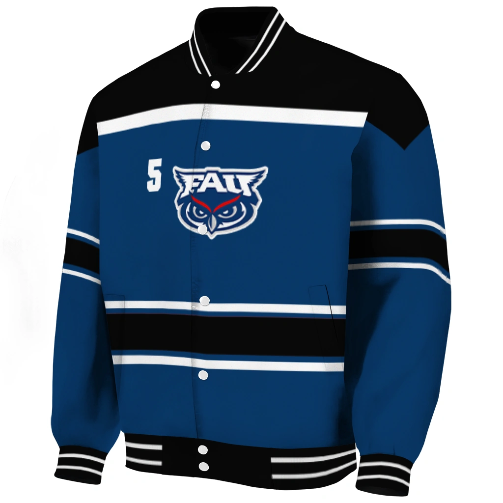 customized florida atlantic owls stripe statement blue black varsity jacket best selling customized florida atlantic owls stripe statement blue black varsity jacket best selling