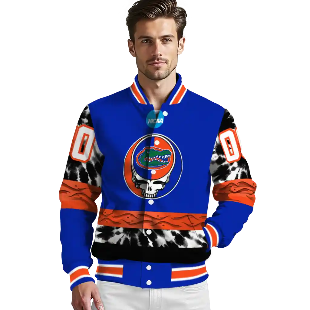 customized florida gators circle skull blue black varsity jacket high quality customized florida gators circle skull blue black varsity jacket high quality