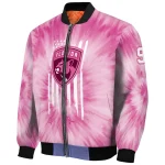 customized florida panthers pink tie dye pink bomber jacket best selling
