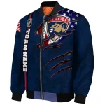 customized florida panthers usa flag rips red bomber jacket best selling