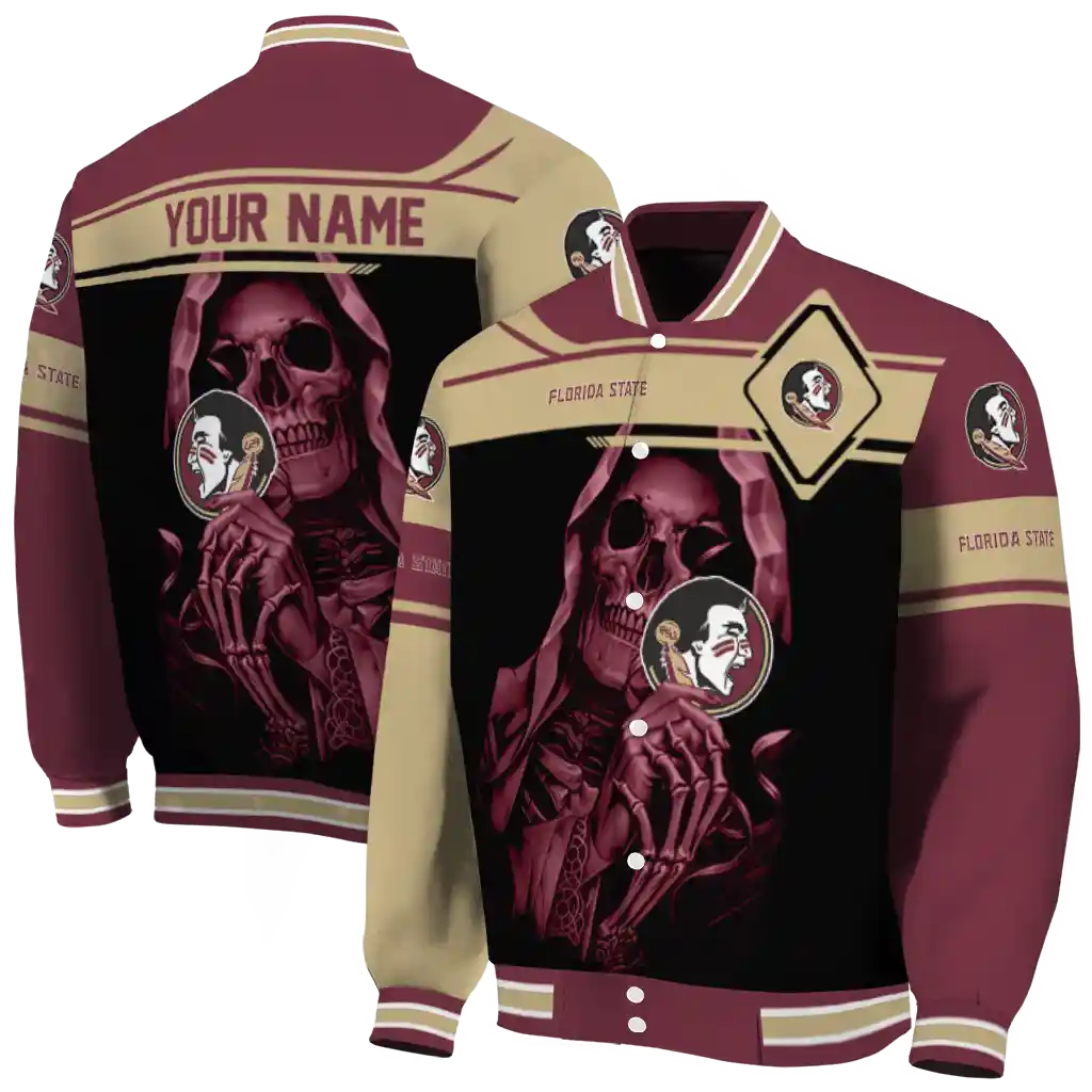 customized florida state seminoles reaper hands garnet black varsity jacket fashion forward customized florida state seminoles reaper hands garnet black varsity jacket fashion forward