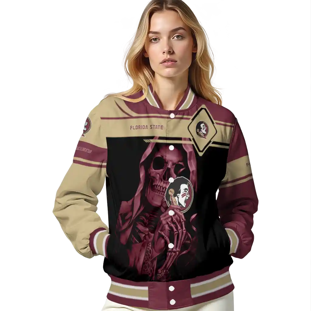 customized florida state seminoles reaper hands garnet black varsity jacket latest model customized florida state seminoles reaper hands garnet black varsity jacket latest model
