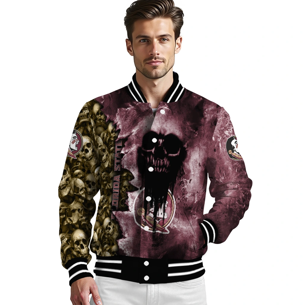 customized florida state seminoles skull cluster garnet varsity jacket high quality customized florida state seminoles skull cluster garnet varsity jacket high quality