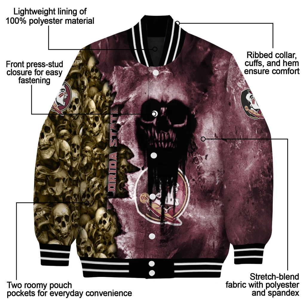 customized florida state seminoles skull cluster garnet varsity jacket new arrival customized florida state seminoles skull cluster garnet varsity jacket new arrival