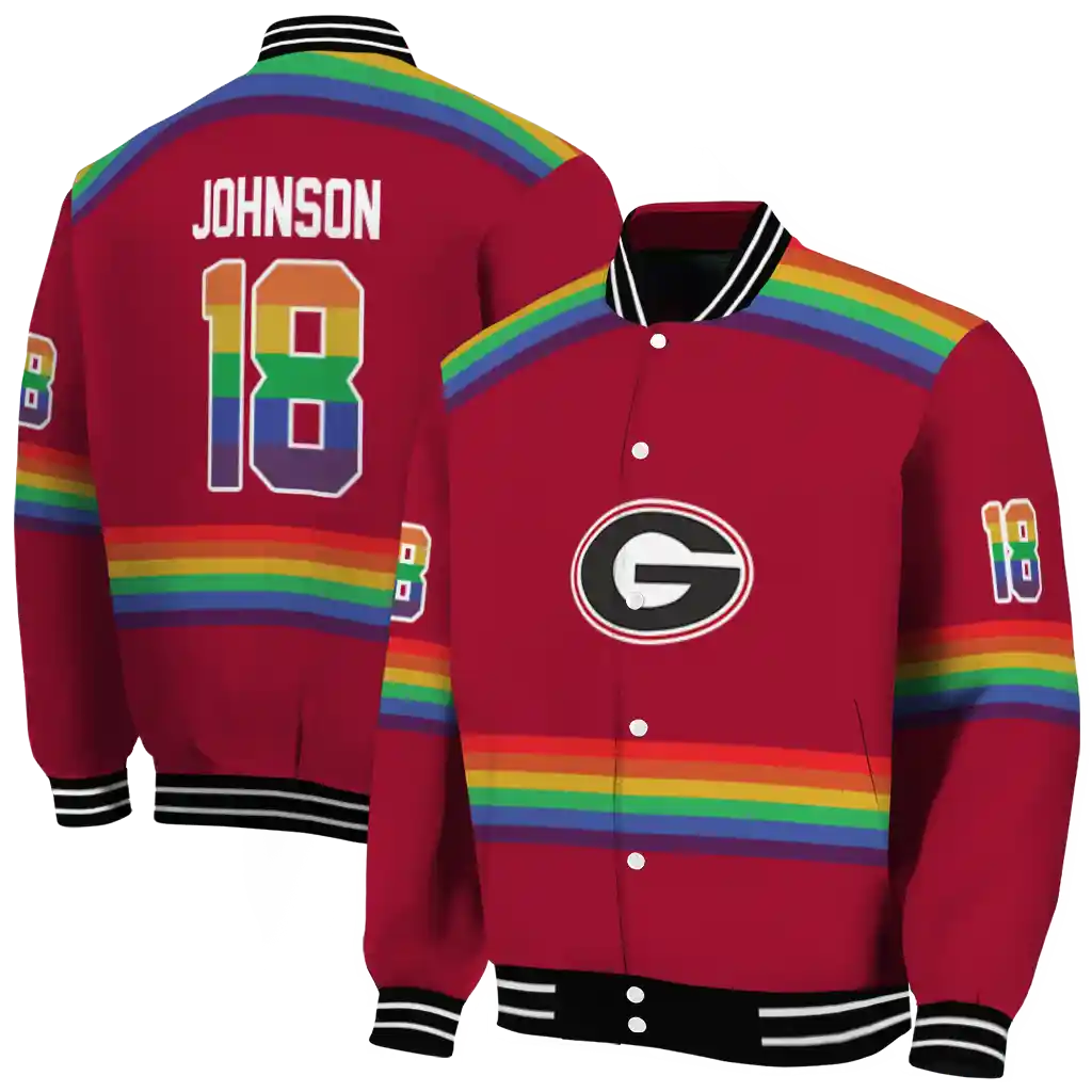 customized georgia bulldogs rainbow jersey number red varsity jacket fashion forward customized georgia bulldogs rainbow jersey number red varsity jacket fashion forward