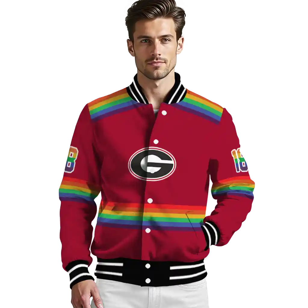 customized georgia bulldogs rainbow jersey number red varsity jacket high quality customized georgia bulldogs rainbow jersey number red varsity jacket high quality