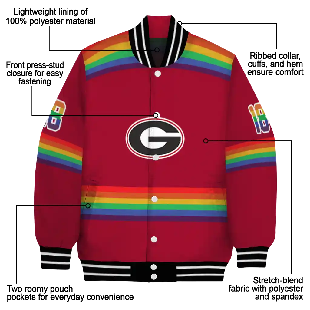 customized georgia bulldogs rainbow jersey number red varsity jacket new arrival customized georgia bulldogs rainbow jersey number red varsity jacket new arrival