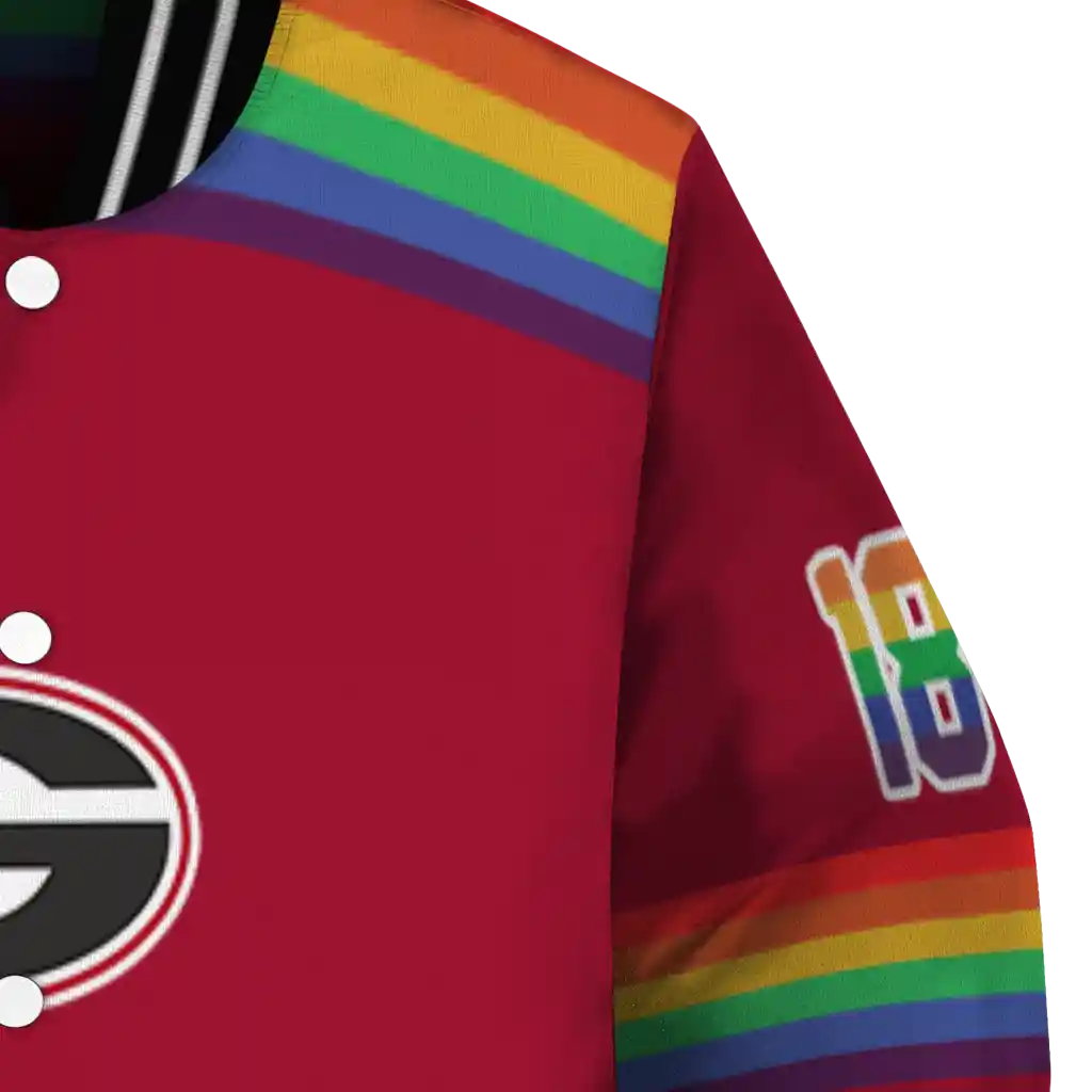 customized georgia bulldogs rainbow jersey number red varsity jacket premium grade customized georgia bulldogs rainbow jersey number red varsity jacket premium grade