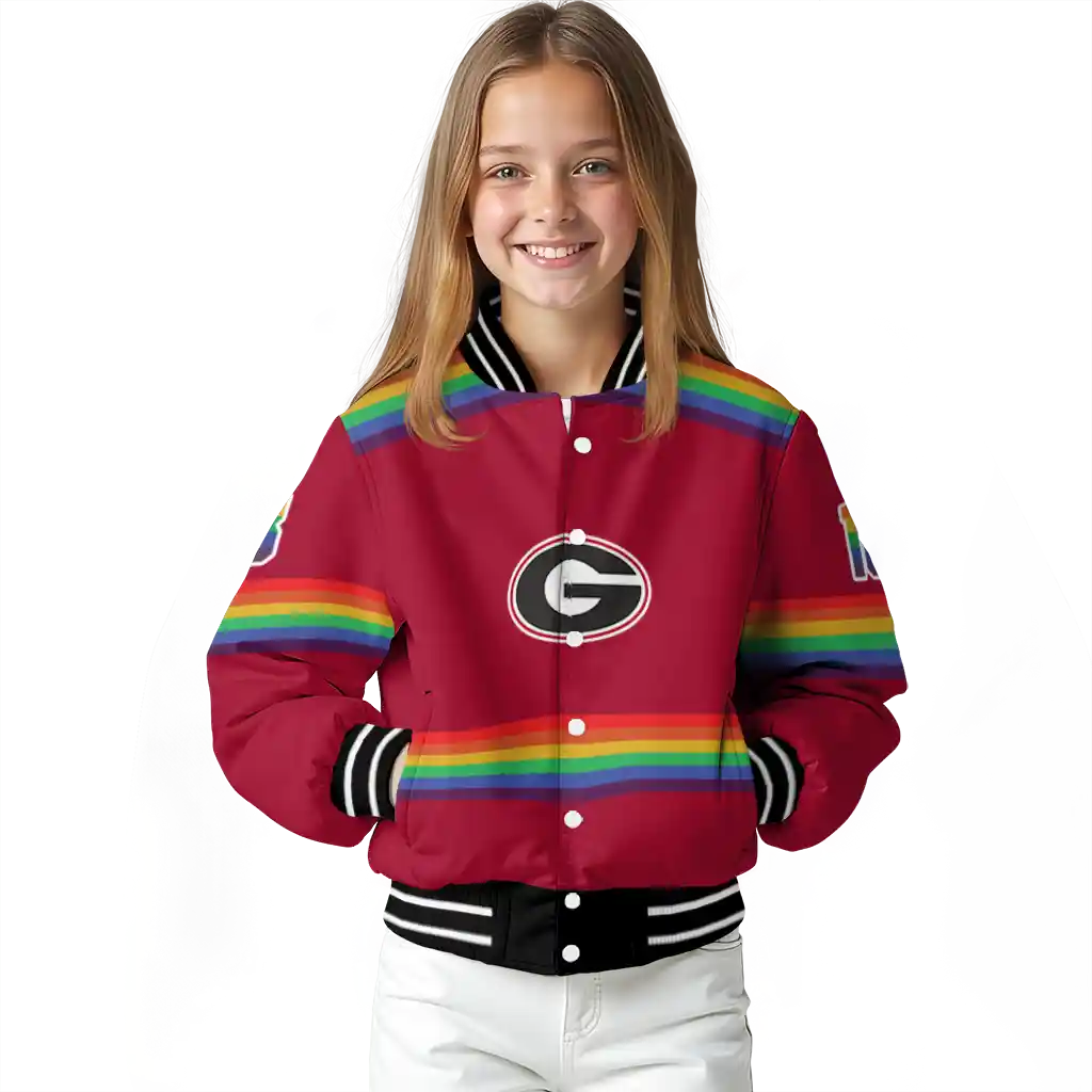 customized georgia bulldogs rainbow jersey number red varsity jacket top rated customized georgia bulldogs rainbow jersey number red varsity jacket top rated