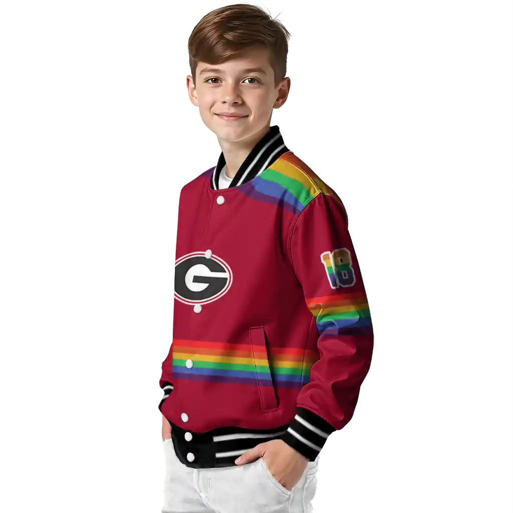 customized georgia bulldogs rainbow jersey number red varsity jacket trendy customized georgia bulldogs rainbow jersey number red varsity jacket trendy