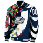 customized georgia southern eagles stars and stripes slashes blue varsity jacket best selling