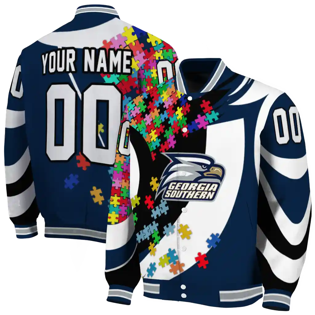 customized georgia southern eagles stars and stripes slashes blue varsity jacket fashion forward customized georgia southern eagles stars and stripes slashes blue varsity jacket fashion forward