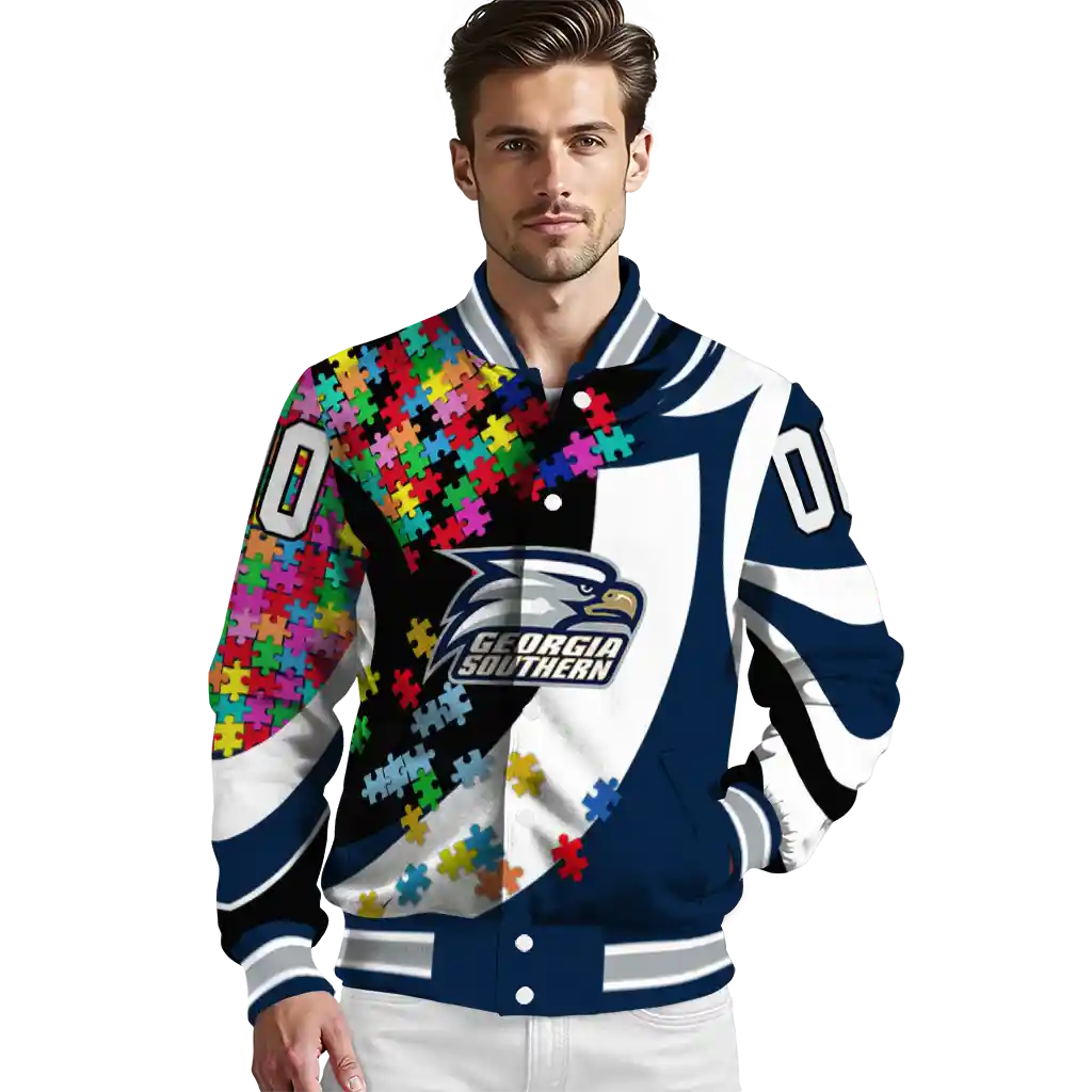 customized georgia southern eagles stars and stripes slashes blue varsity jacket high quality customized georgia southern eagles stars and stripes slashes blue varsity jacket high quality