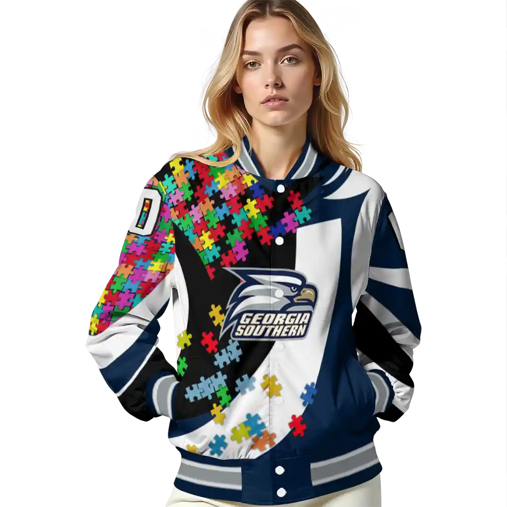 customized georgia southern eagles stars and stripes slashes blue varsity jacket latest model customized georgia southern eagles stars and stripes slashes blue varsity jacket latest model
